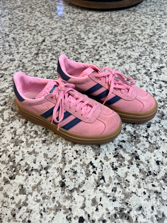 adidas Shoes - adidas Pink Suede Sneakers with Navy Stripes and Gum Sole